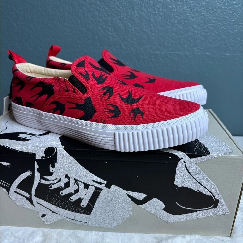 NIB MCQ by Alexander McQueen Unisex Swallow Slip-On Sneakers Red EU 41
